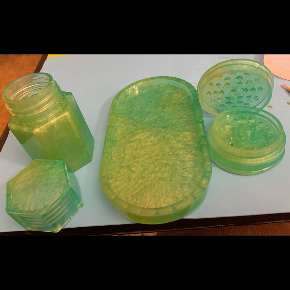Hand made grinder, tray and storage container
